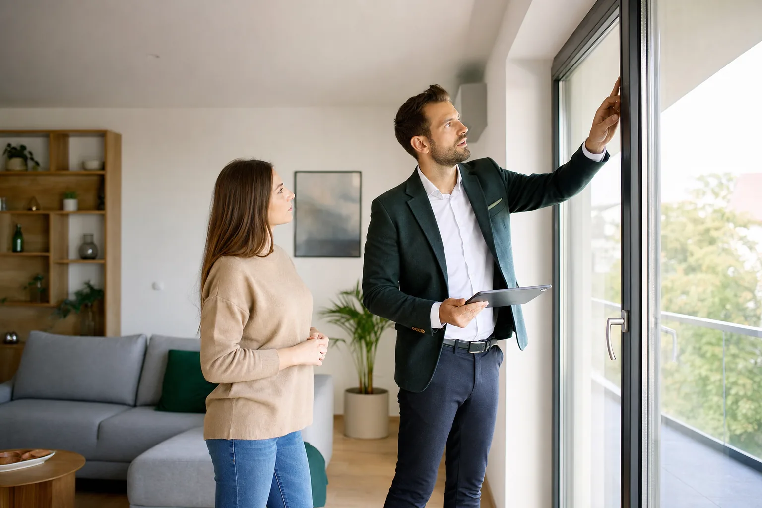 Evaluator care inspectează un apartament pentru finanțarea ipotecară