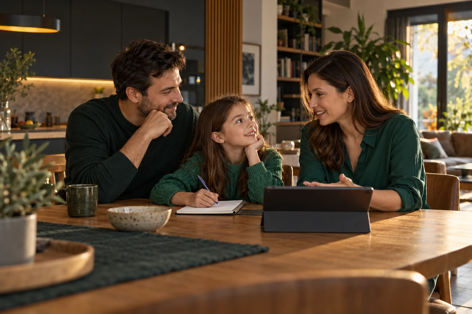 Familie discutând despre planurile sale
